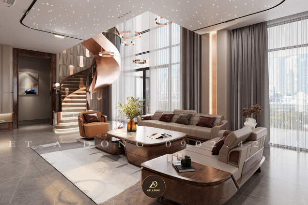 Thiết kế - Thi công nội thất biệt thự gỗ óc chó tại Golden Palace 